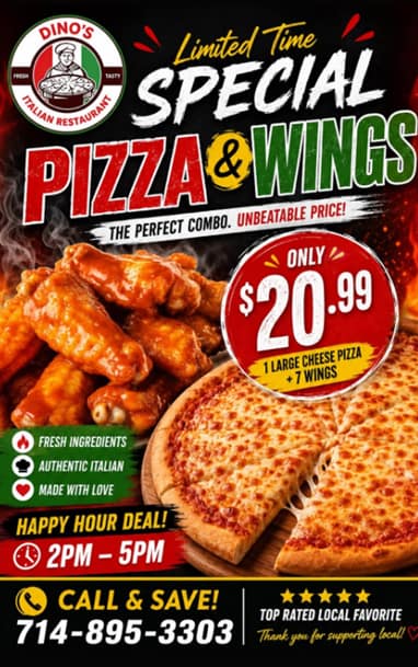 dinos pizza and wings special